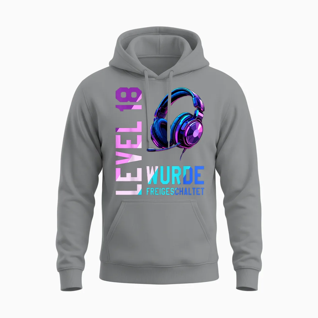 18. Geburtstag Junge Mädchen Gamer Level 18 Jahre Unisex Hoodie in Sport Grey