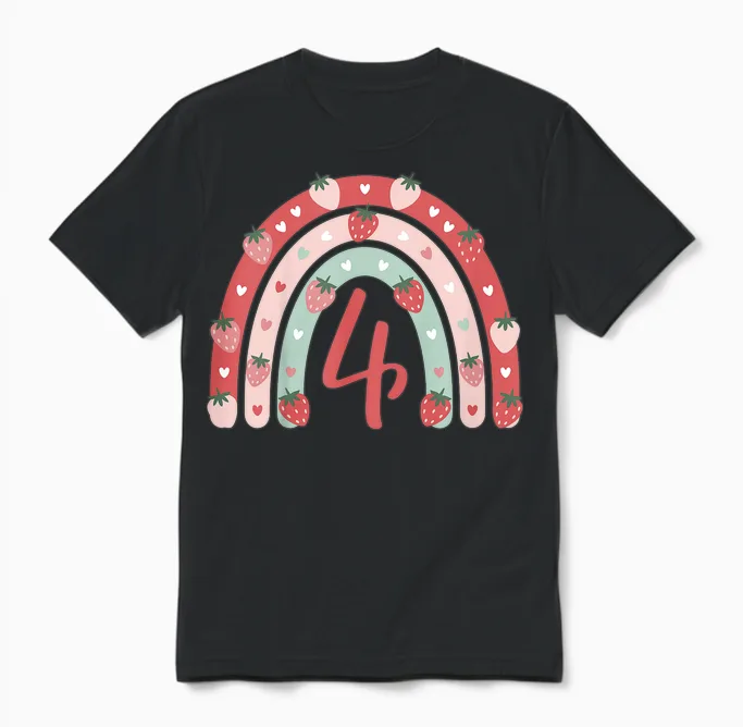 4. Geburtstag Mädchen Erdbeer Deko 4 Jährige Mädchen Unisex T-Shirt in Black