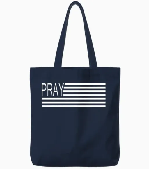 Pray Flag Kirk Cameron's Campfire Revival Prayer Tote Bags in Navy