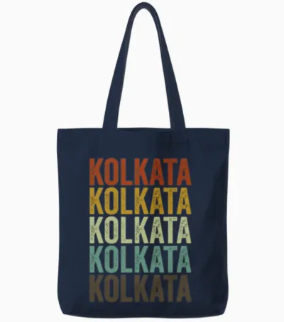 Kolkata India Retro Vintage Tote Bags - Navy