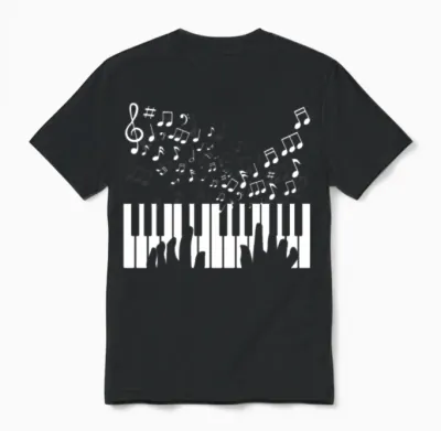 Piano Keyboard Music Notes Unisex T-Shirt - Black