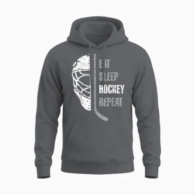 Eat Sleep Hockey Repeat Christmas for Teen Adult Hockey Unisex Hoodie - Charcoal