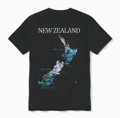 New Zealand Map Detailed Paua Unisex T-Shirt - Black