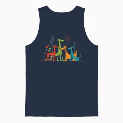 Retro Mid Century Modern Dogs 50s 60s Atomic Art Design Unisex Tank Top - Navy