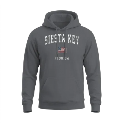 Siesta Key Florida Fl Vintage American Flag Sports Unisex Hoodie - Charcoal