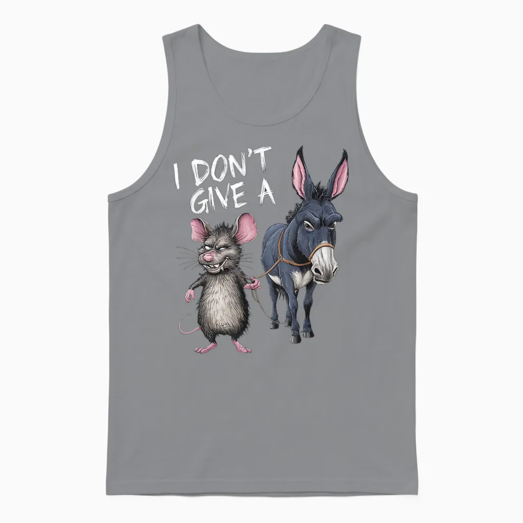 I Don't Give a Rats Ass Mouse & Donkey Funny Unisex Tank Top in Sport Grey