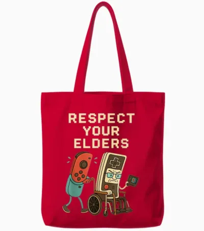 Respect Your Elders Retro Gaming Funny Gamer Controller 80s Tote Bags - Red