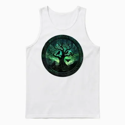 Hugin & Munin T-Shirt Ravens Odins Viking Tree of Life T-Shirt, Black Unisex Tank Top - White