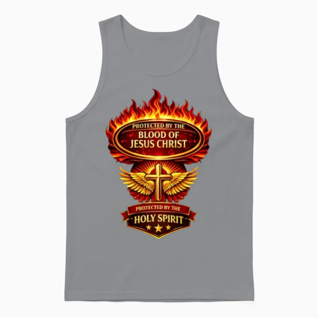 Protected by the Blood of Jesus & Holy Spirit Unisex Tank Top in Sport Grey
