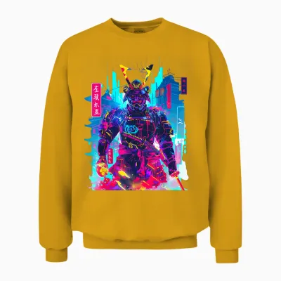 Cyberpunk Neon Samurai Japanese Art Unisex Sweatshirt - Gold