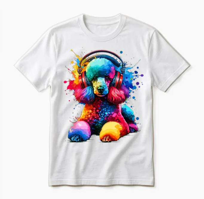 Colourful Splash Art Headphones Poodle Dog Toy Poodle Unisex T-Shirt in White