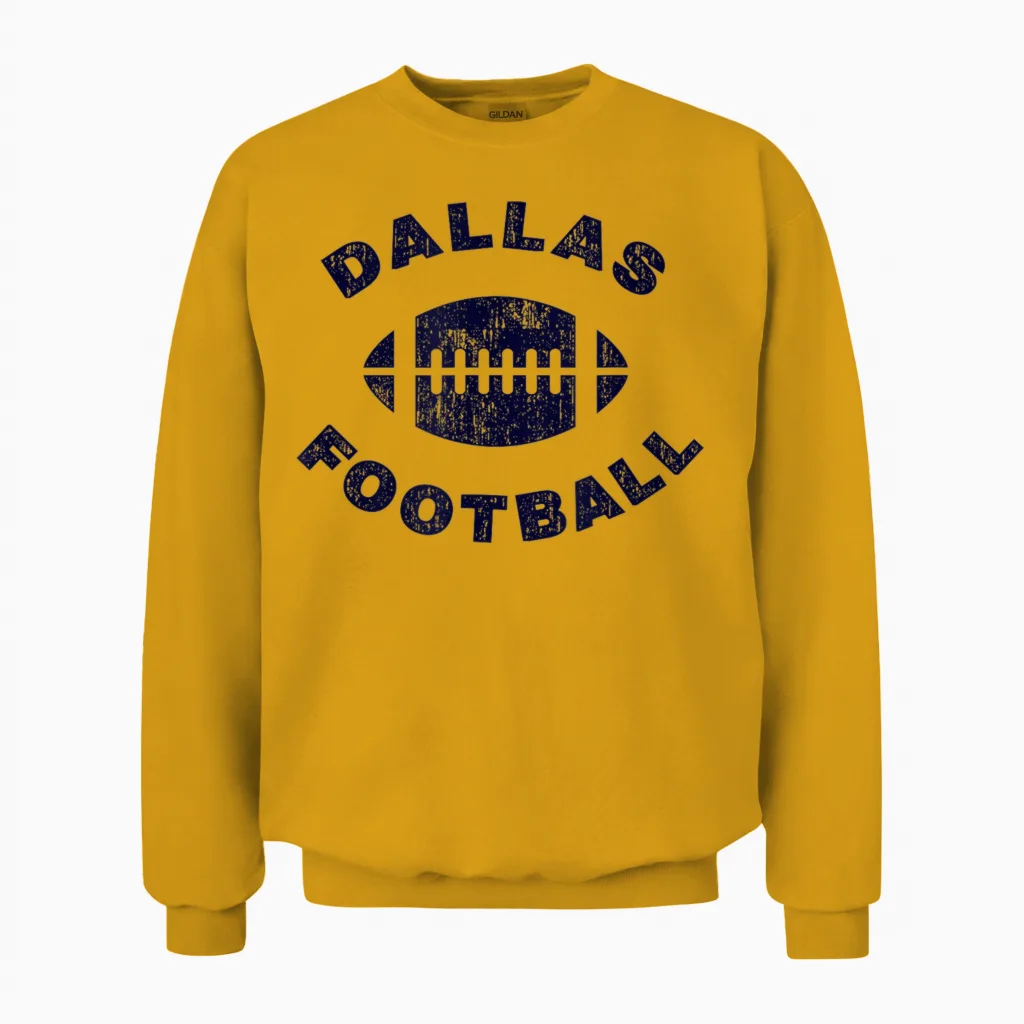 Dallas Vintage Distressed Football Sports Design Unisex Sweatshirt in Gold