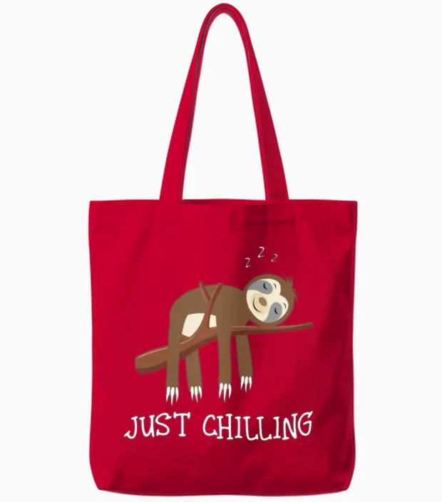 Sloth Just Chilling Tote Bags in Red