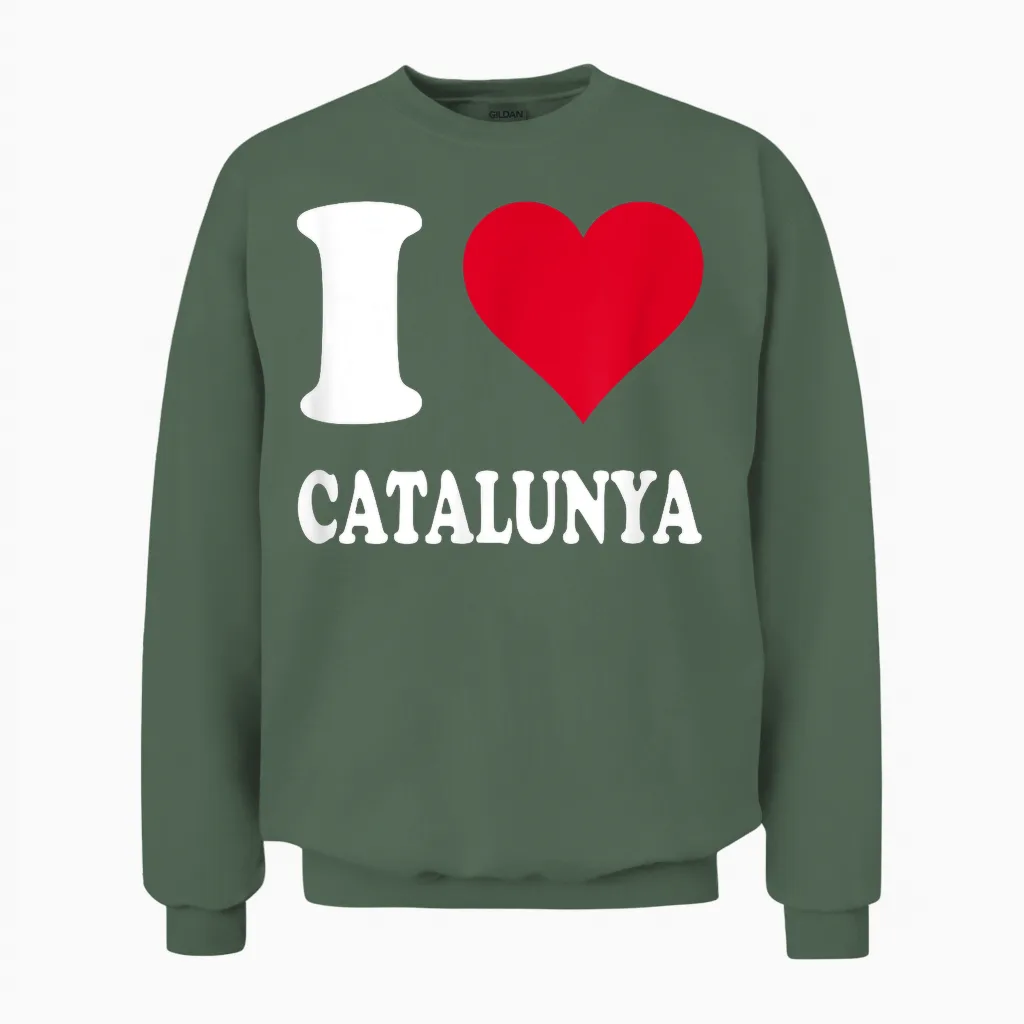 Cœur Rouge I Love Catalunya Unisex Sweatshirt in Military Green