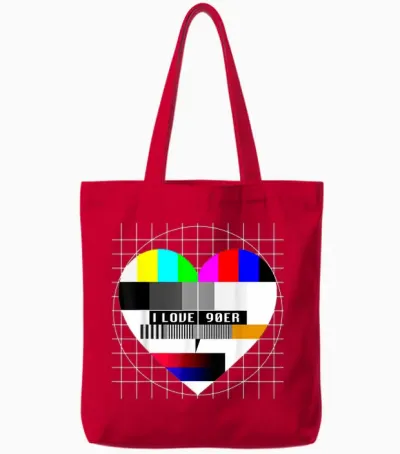 90er Party Testbild Herzform Liebe I Love 90er Jahre Kostüm Tote Bags - Red
