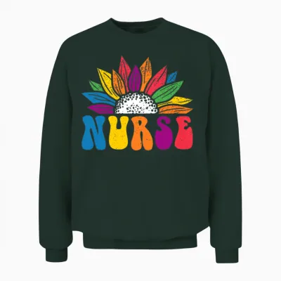 Retro Rainbow Sunflower Nurse Unisex Sweatshirt - Forest
