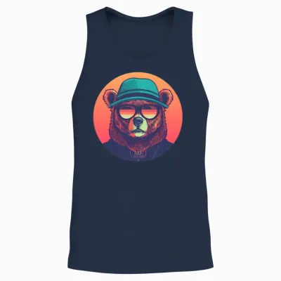 Retro Bear Lovers Design Unisex Tank Top - Navy