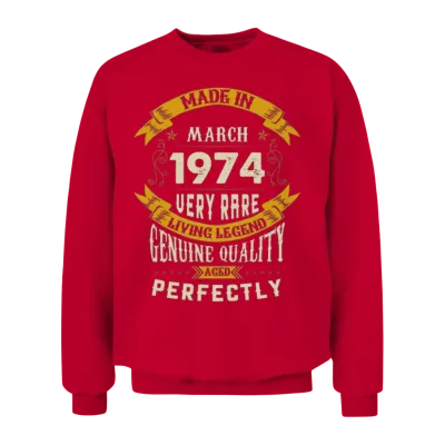 March 1974 Vintage Birthday Present Unisex Sweatshirt - Red
