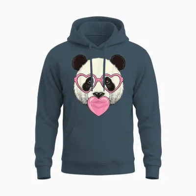 Cute Panda Blowing Pink Valentine Heart Bubble Gum Unisex Hoodie - Dark Heather