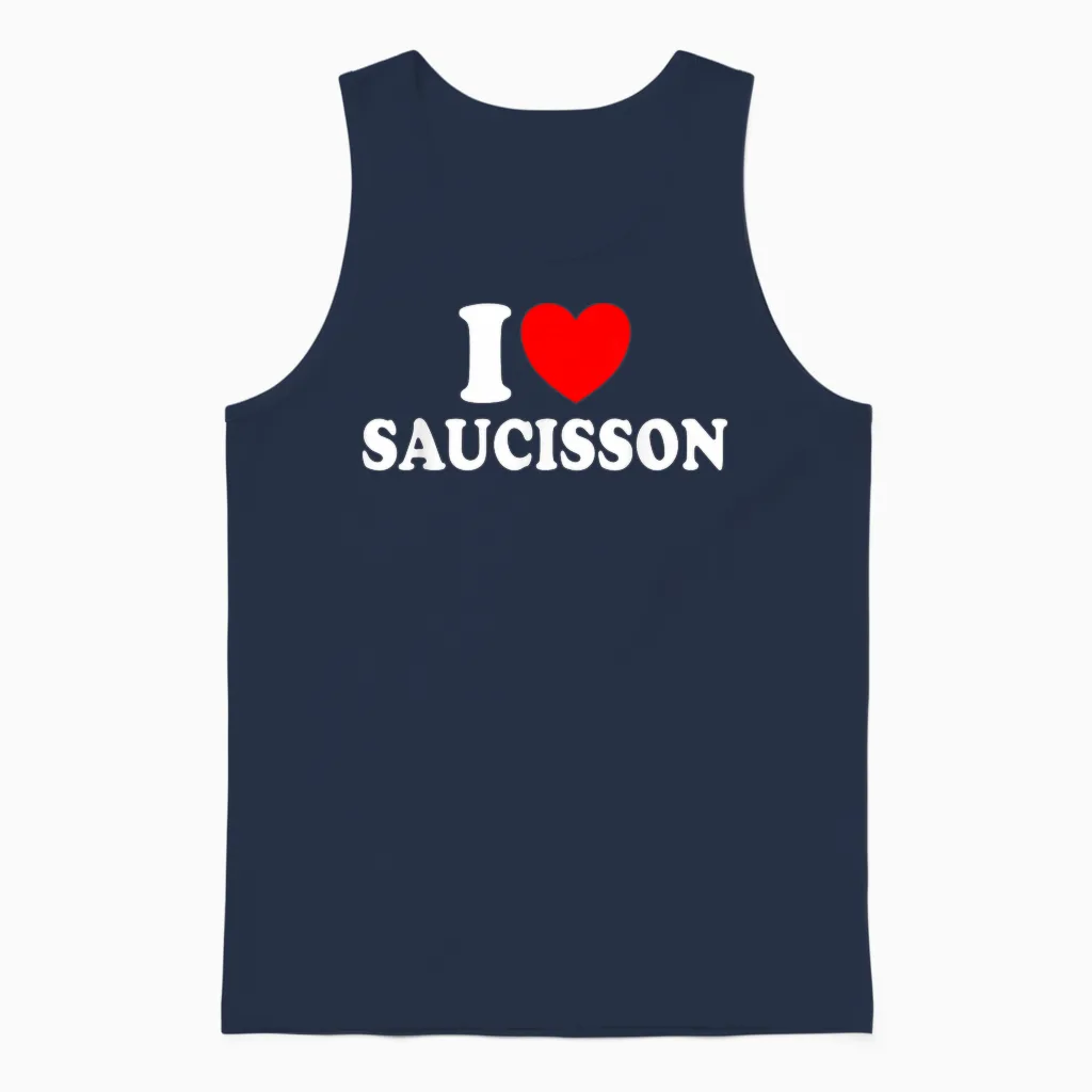 I Love Saucisson Aperitif Humour Meat Sausage Deli T-Shirt, Black, S Unisex Tank Top in Navy
