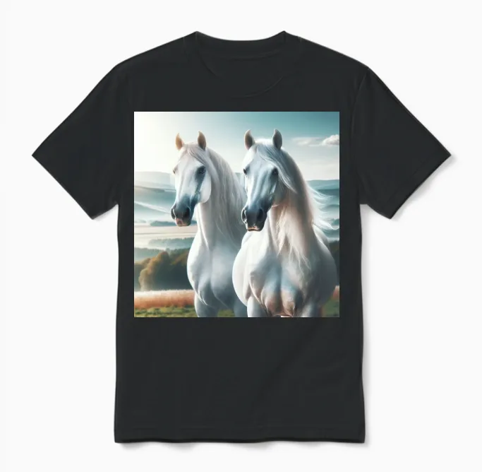 White Double Horse - Lovers Unisex T-Shirt in Black