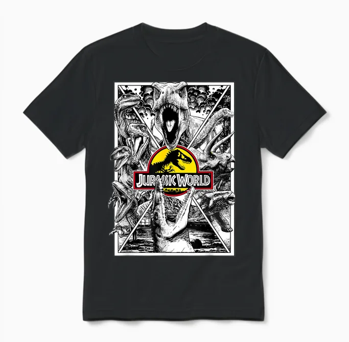 Portrait Jurassic World All Dinos X-Factor T-Shirt, Black, S Unisex T-Shirt in Black