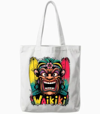 Mask Vintage Waikiki Tiki Surfer Hawaii Tropical Retro Tote Bags - White