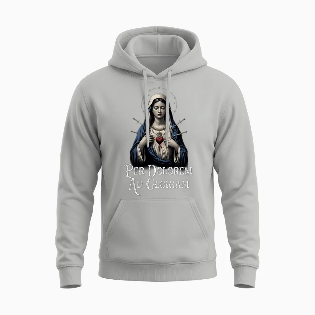 Mater Dolorosa Our Lady of Sorrows Jungfrau Maria Katholisch Langarmshirt Unisex Hoodie in Ash