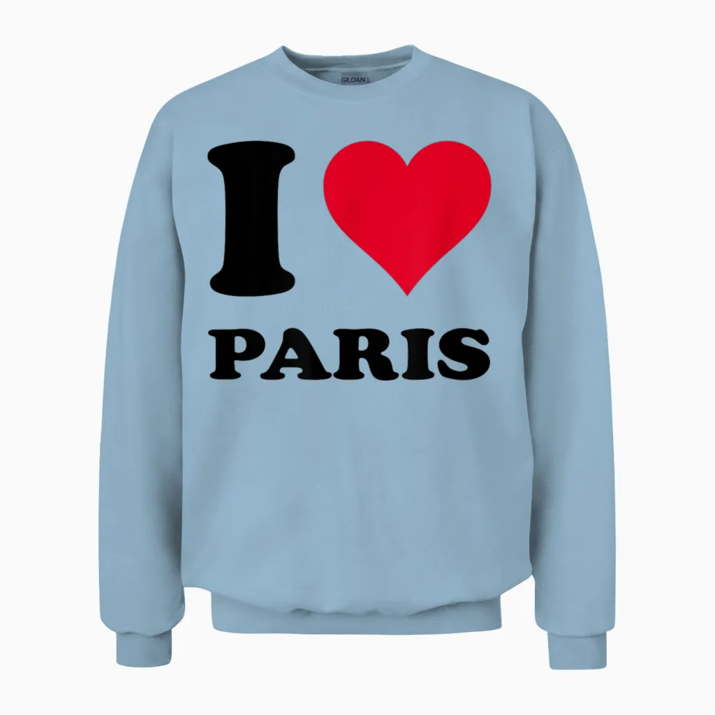 J'aime Paris T-Shirt, White, S Unisex Sweatshirt in Light Blue