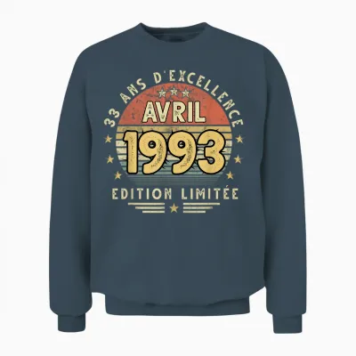 Avril 1993 Cadeau Anniversaire Avril 1993 33 Ans Homme Femme Unisex Sweatshirt - Dark Heather