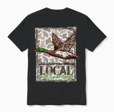 Local Southern Boy Camo Mallard Duck Hunting Outdoor Boy Men Unisex T-Shirt - Black