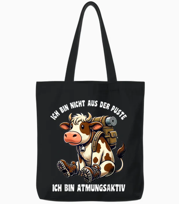 Lustiges Kuh Berg Bergsteiger Wandern Tote Bags in Black