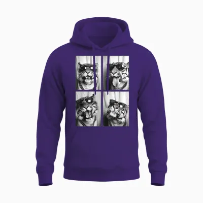Cute Tigers with Sunglasses Cool Feline Animals Photo Booth Unisex Hoodie - Purple