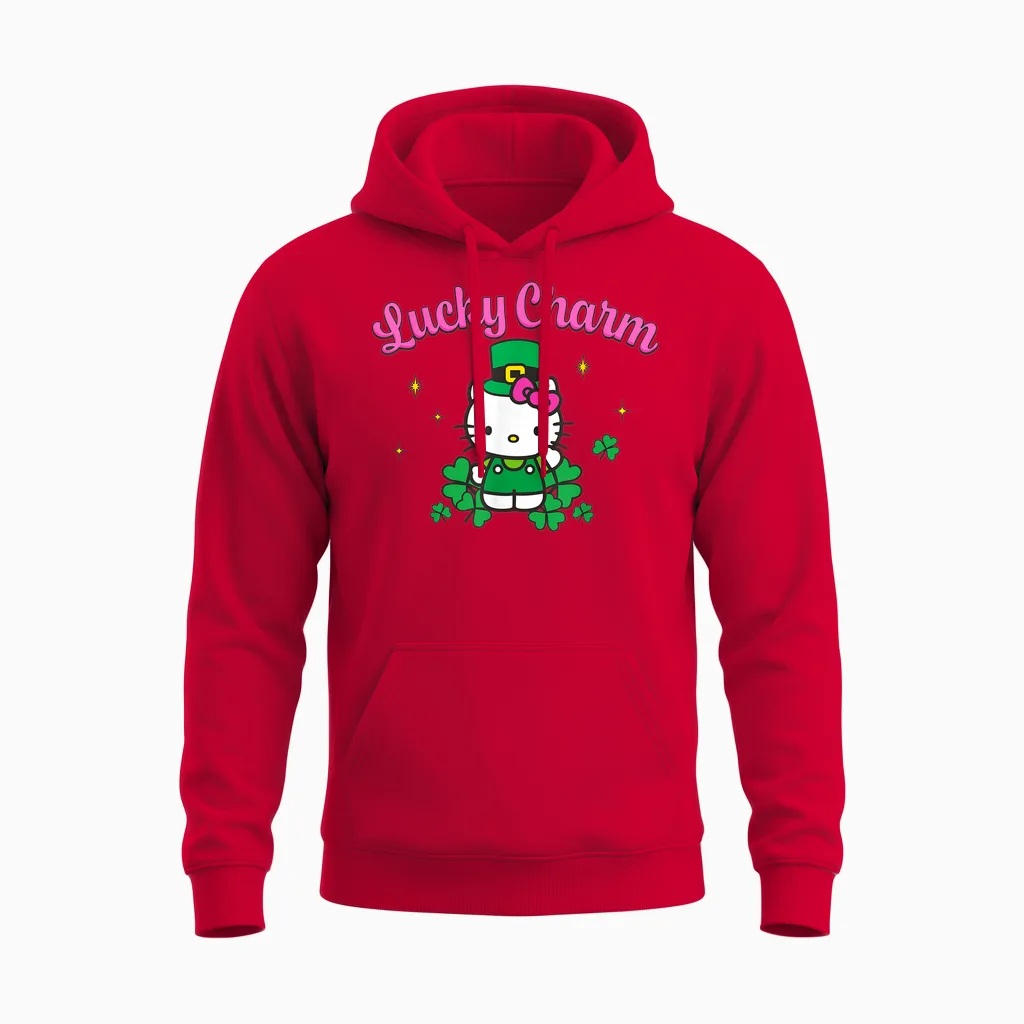 Hello Kitty St. Patrick's Day Lucky Charm Leprechaun Outfit Unisex Hoodie in Red