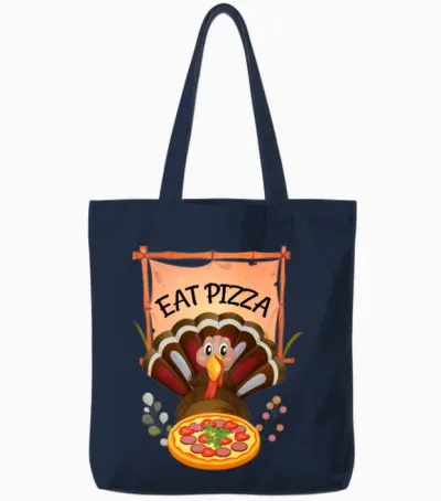 Funny Thanksgiving Eat Pizza Funny Turkey Tote Bags - Navy