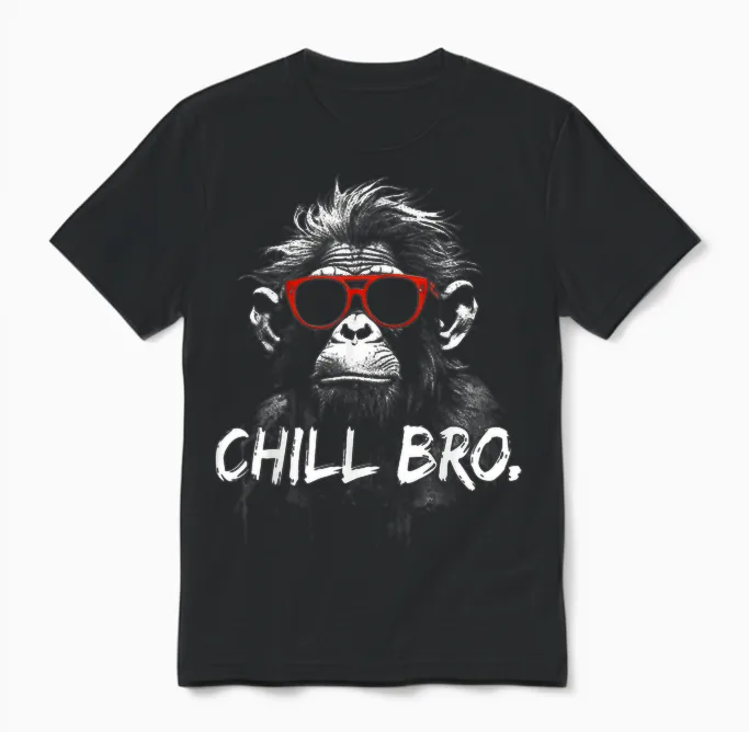 Chill Bro Cool Monkey with Sunglasses Gift Idea Gamer T-Shirt, Black Unisex T-Shirt in Black