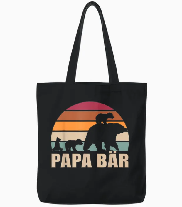 Papa Bär 3 Kinder Vatertag Dreifach Papa Von Drei Kindern Tote Bags in Black