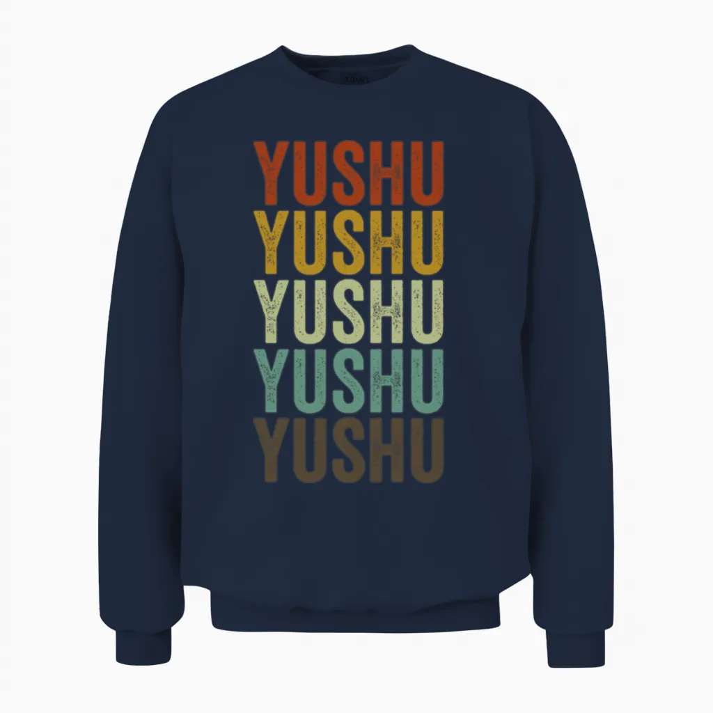 Yushu China Retro Vintage Unisex Sweatshirt in Navy