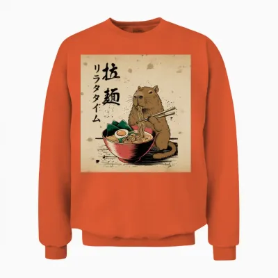 Capybara Ramen Time Art Unisex Sweatshirt - Orange