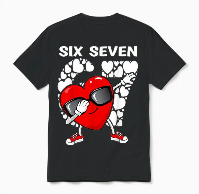 Valentines Day Boys Kids Girls Hearts Dabbing Six Seven 67 Unisex T-Shirt in Black