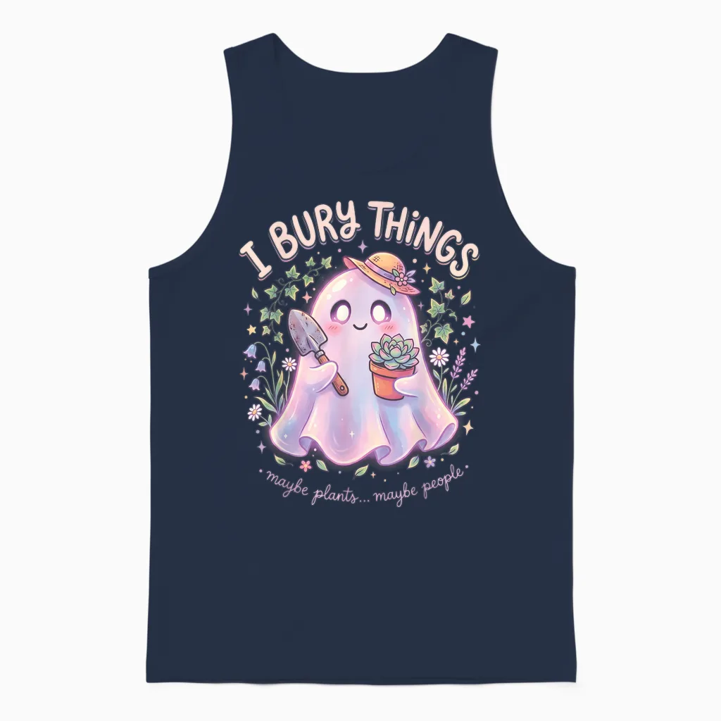 J'enterre Des Choses Plantes Ou Gens Fantome Jardinier Unisex Tank Top in Navy
