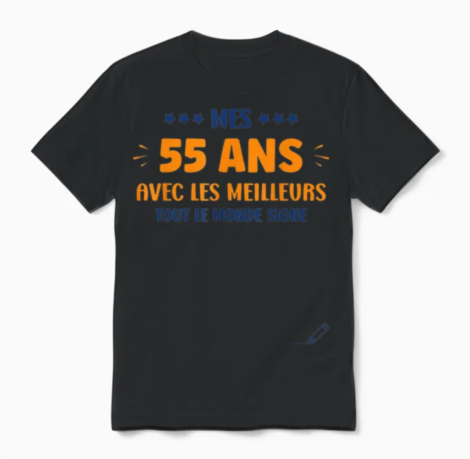 Humour 55 Years to Sign Signature Birthday 55 Years T-Shirt, White, S Unisex T-Shirt in Black