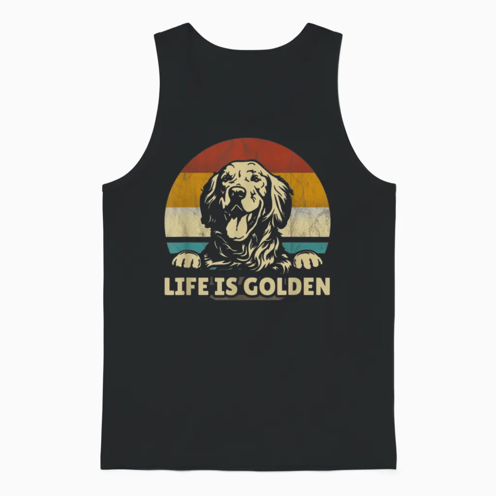 Golden Retriever Dog Life Is Golden Retro Vintage T-Shirt Small Unisex Tank Top in Black