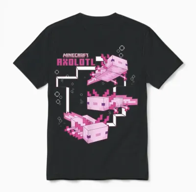 Minecraft Pink Axolotl Pond Unisex T-Shirt - Black