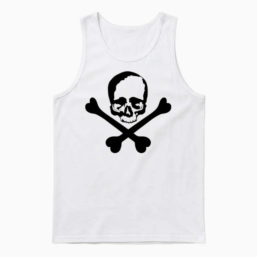 Skull and Crossed Bones Halloween Gift Unisex Tank Top in White