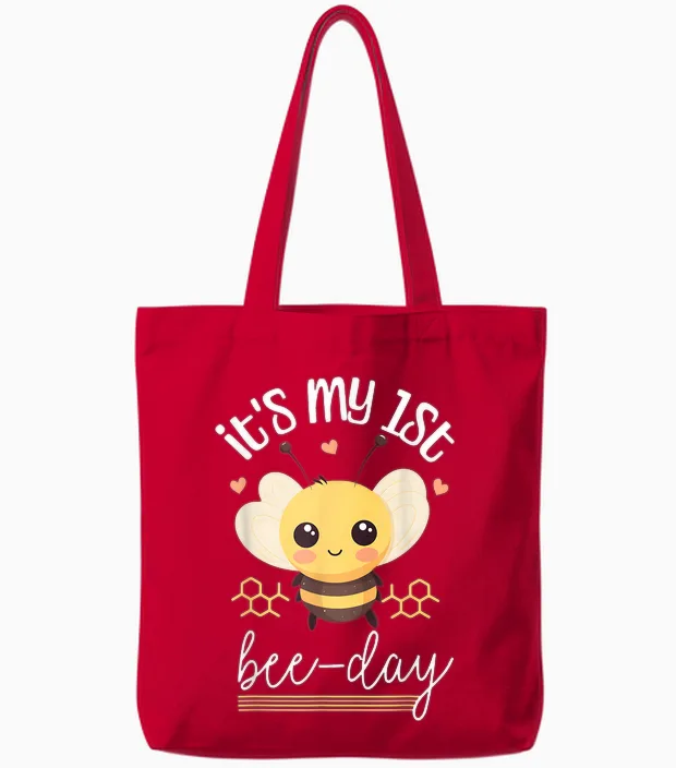 1. Geburtstag Biene, 1. Bienentag, Erste Geburtstagsparty Mädchen Tote Bags in Red