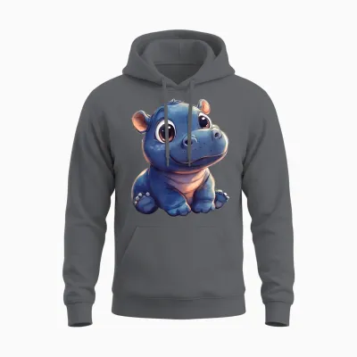 Adorable Hippo Moo Deng T-Shirt, Black, S Unisex Hoodie - Charcoal
