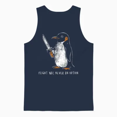 Flight Was Never an Option Funny Penguin with Knife Unisex Tank Top - Navy