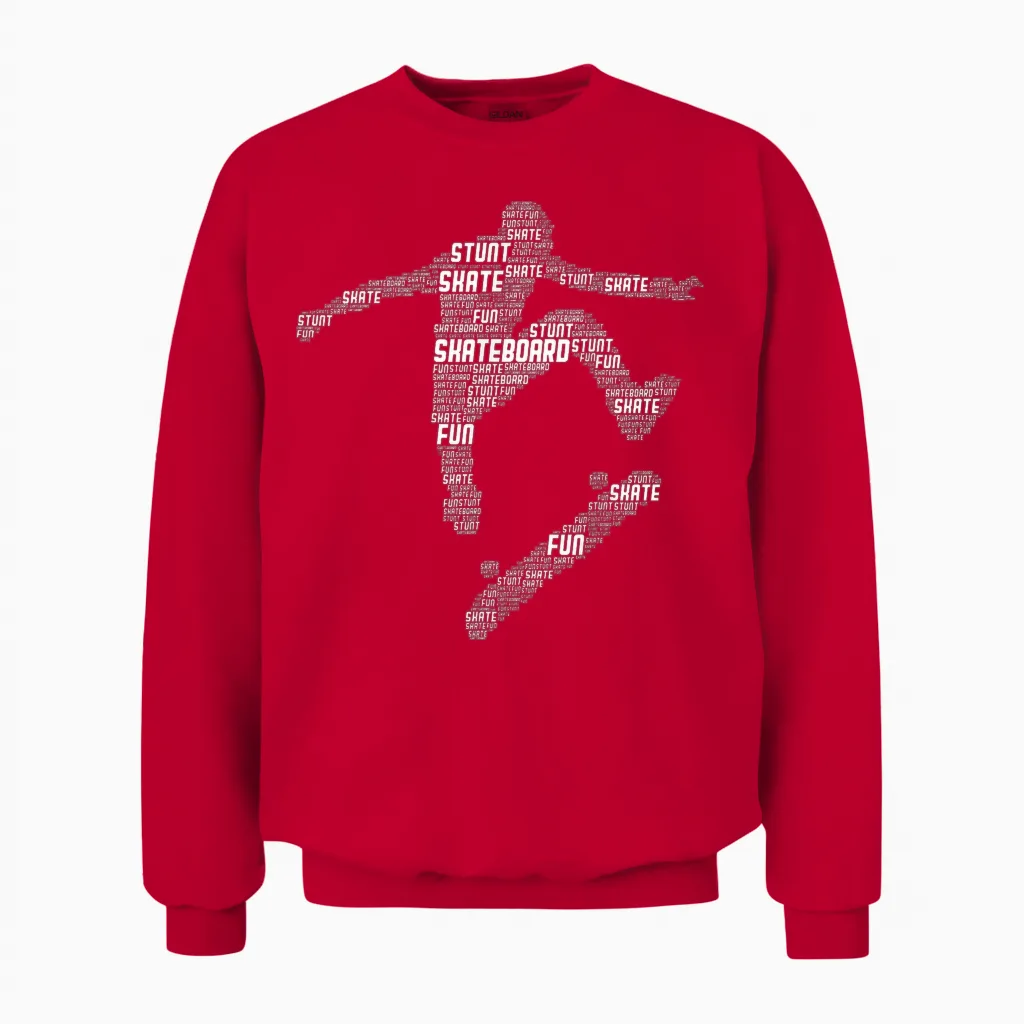 Skateboard Stunt Retro Skater Boys Children Men Unisex Sweatshirt in Red
