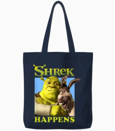 Shrek Happens Donkey Shrek Best Friends Big Chest Poster T-Shirt, Black, S Tote Bags - Navy